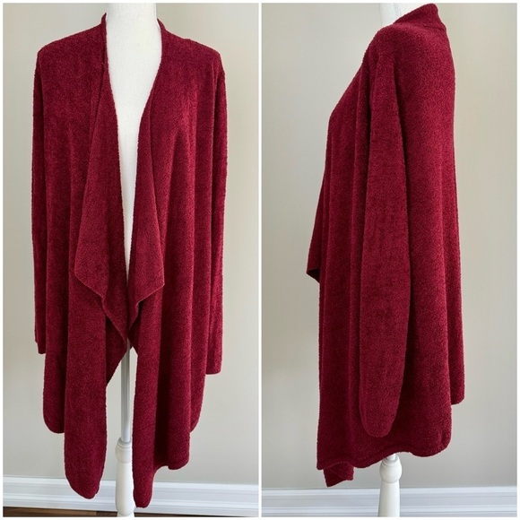 Barefoot Dreams Bamboo Chic Lite Calypso Open Front Cardigan Burgundy L / XL - Picture 3 of 13